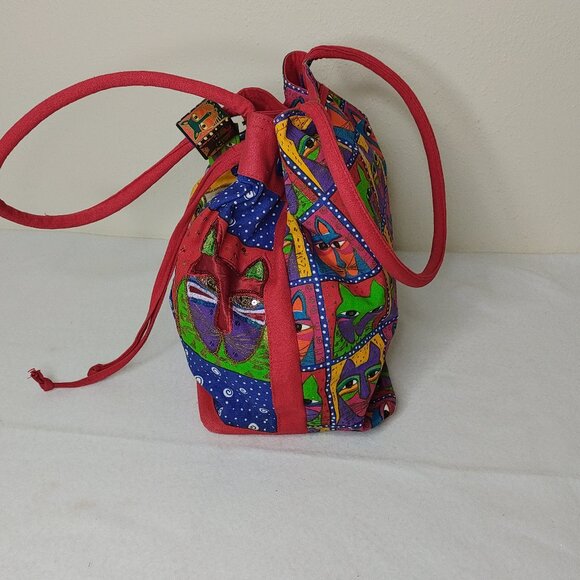 Laurel Burch Red Tote Bag Cat Print Sequins w/Tag & Block Sun N Sand Vintage - Picture 7 of 16